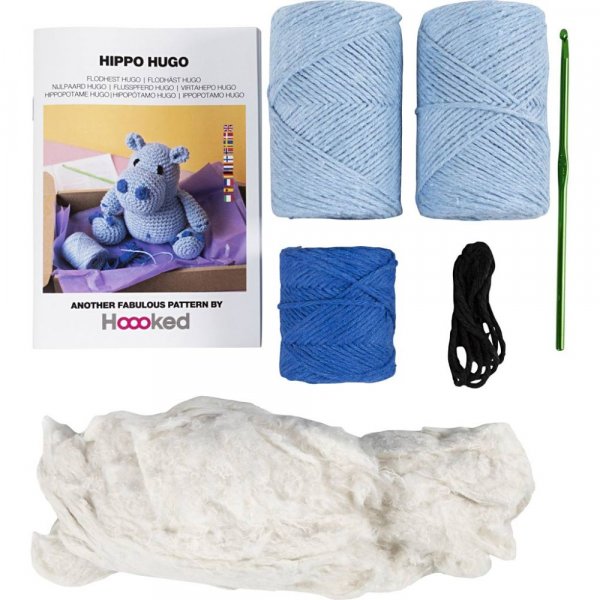 DIY-s�t amigurumi flodhest bl� og lysebl� - 1 pakke.