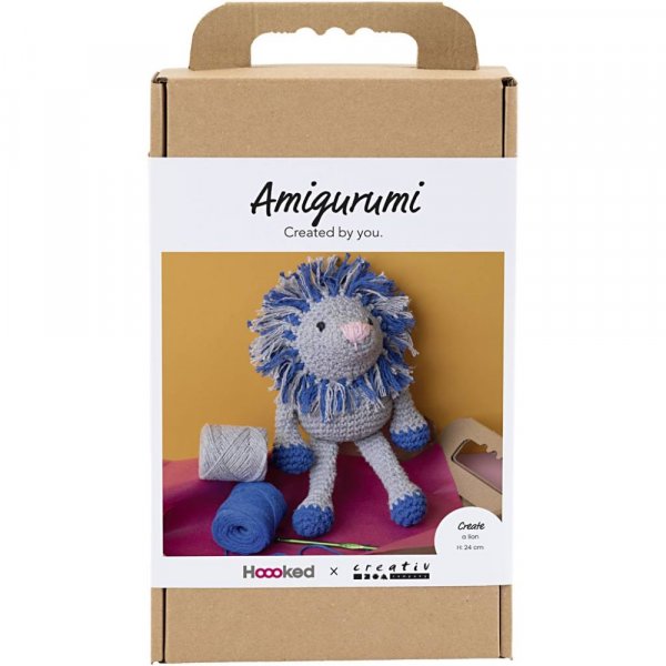 DIY kit amigurumi l�ve marinebl� og lysegr� - 1 pakke.