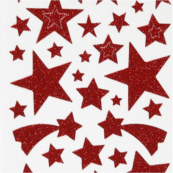 Glitterstickers - röd - stjärnor - 2 ark Glitterstickers - röd - stjärnor - 2 ark