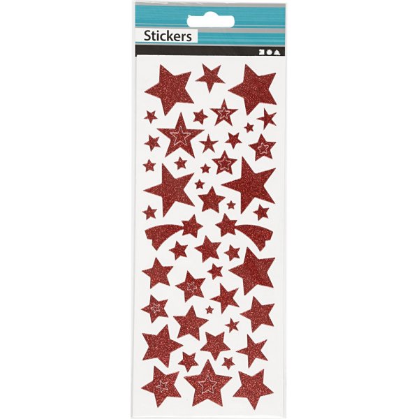 Glitterstickers - röd - stjärnor - 2 ark Glitterstickers - röd - stjärnor - 2 ark