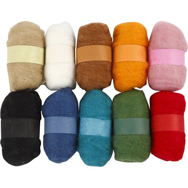 Kardad Ull - mixade färger - 10 x 25 g Kardad Ull - mixade färger - 10 x 25 g
