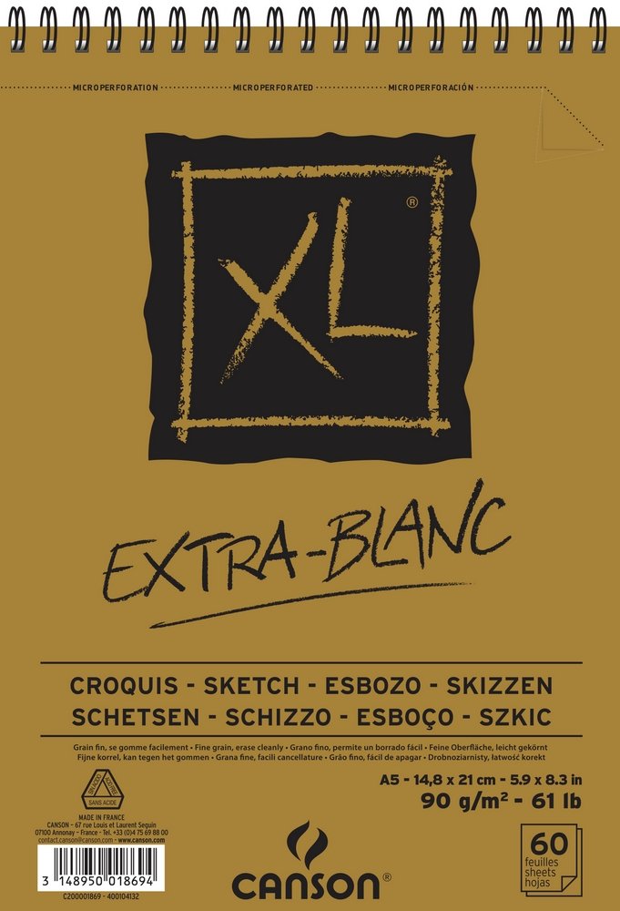 Canson XL Extra Blanc 90 g - A5 - Skitseblok, Blok