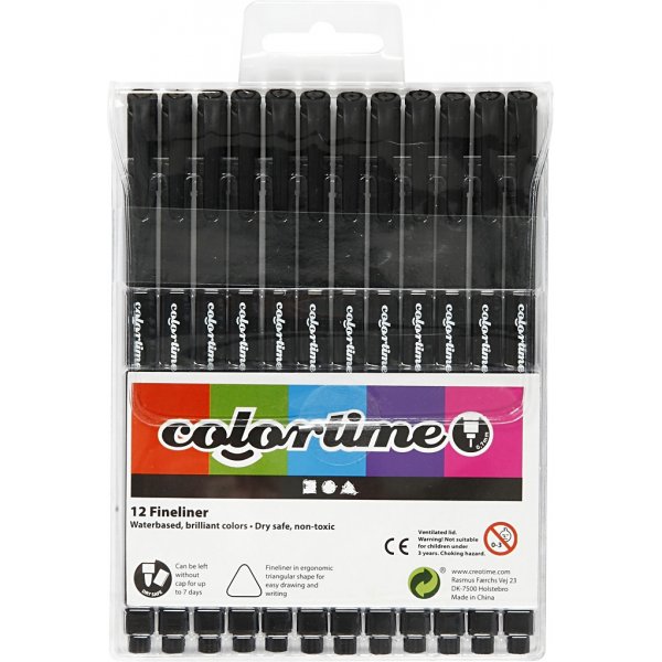 Colortime Fineliner Tusch - svart - 12 st Colortime Fineliner Tusch - svart - 12 st