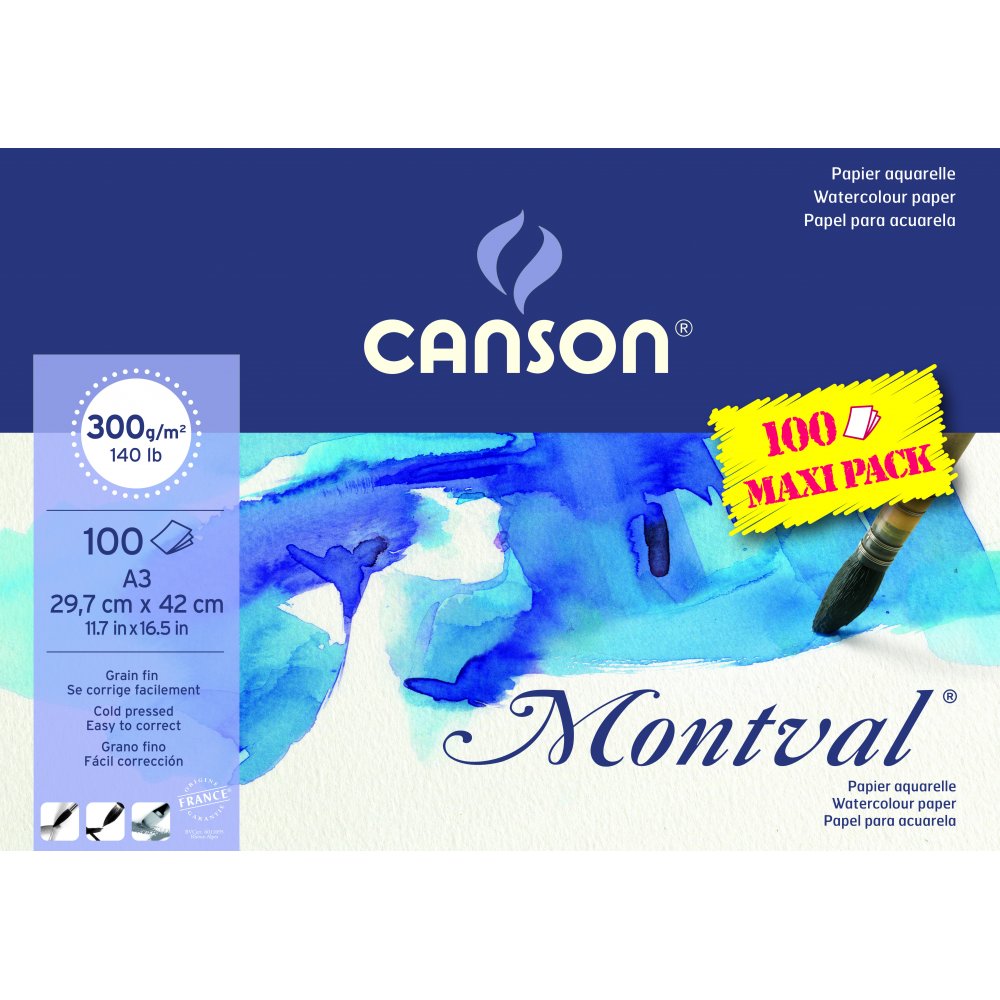 Canson Montval 300 g Fin - A3 (Storpak) - Akvarelpapir, Blok