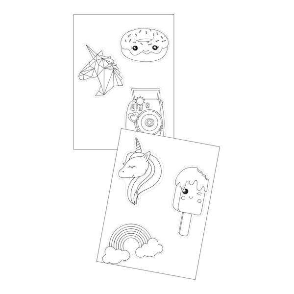 Set med 6 broscher i krympplast, kawaii-tema Set med 6 broscher i krympplast, kawaii-tema