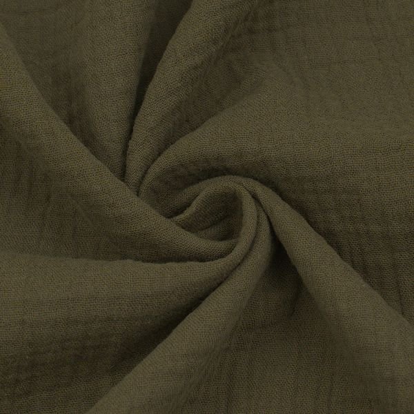 Bomullsmuslin Double Gauze – 130 cm - Olivgrön - Enfärgat bomullstyg, Bomullstyg, Tyger