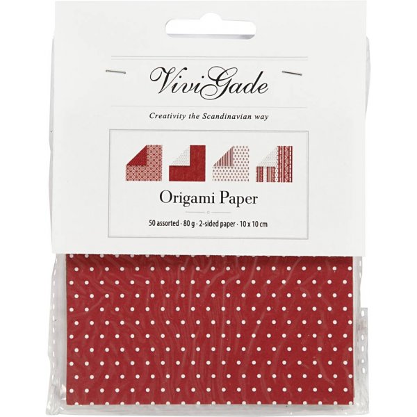 Origamipapper - röd/vit - 10 x 10 cm - 50 ark Origamipapper - röd/vit - 10 x 10 cm - 50 ark