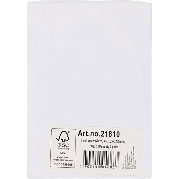 Färgad Kartong - vit - A6 - 180 g - 100 ark Färgad Kartong - vit - A6 - 180 g - 100 ark