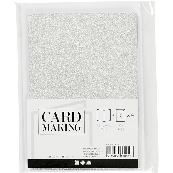Kort och kuvert - silver - glitter - 11,5 x 16,5 cm - 4 set Kort och kuvert - silver - glitter - 11,5 x 16,5 cm - 4 set