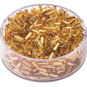 Bohemiska rocaillep�rlor 5 x 2 mm, guldglans i plastask
