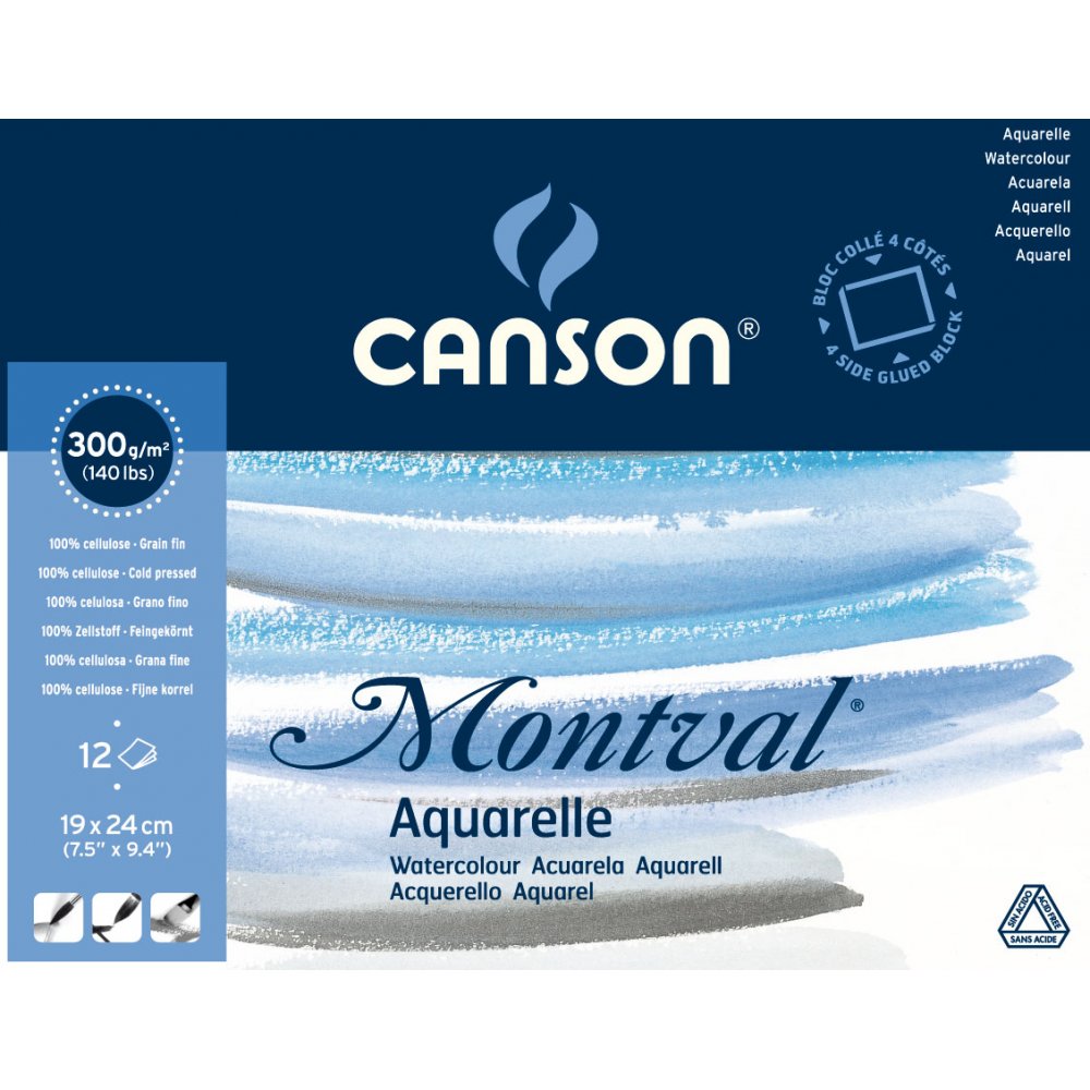 Canson Montval 300 g Fin - 19x24 cm - Akvarelpapir, Blok