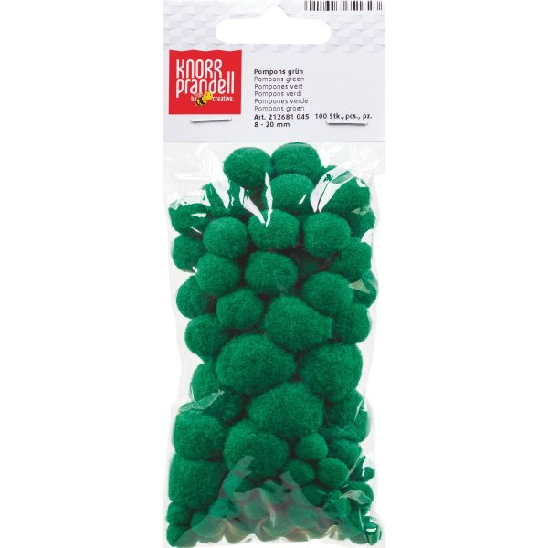 Pomponer i olika storlekar, gr�na 100-pack