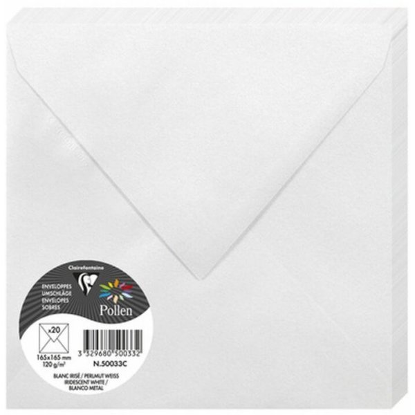 Pollen Kuvert 165x165- 20-pak - Glitrende Hvid