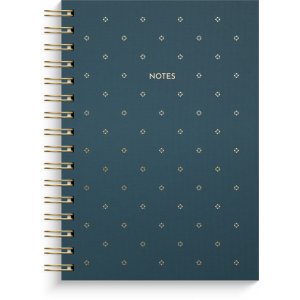 A5 notesbog med punkter, blomsterprint og spiralindbundet m�nster
