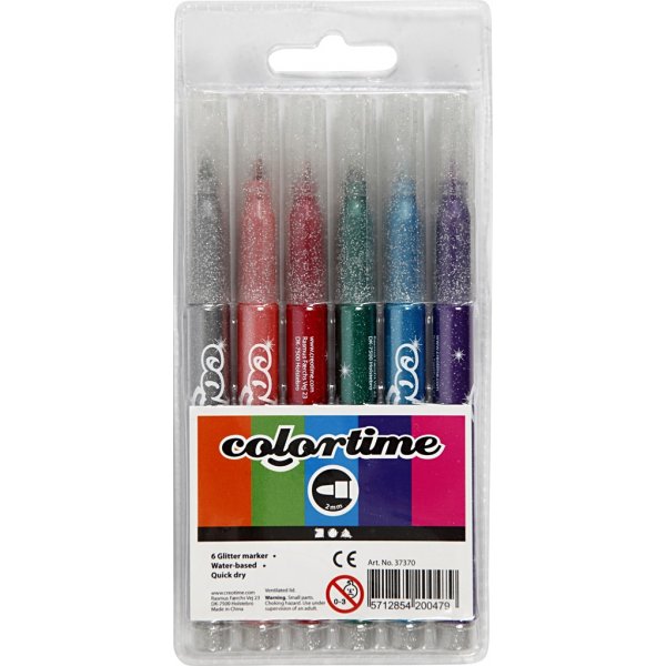 Colortime Glittertusch - mixade färger - 2 mm - 6 st Colortime Glittertusch - mixade färger - 2 mm - 6 st