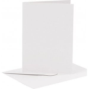 Kort og konvolutter - hvite - 11,5 x 16,5 cm - 6 sett