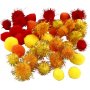 Pompomer - orange - rd - gul - 48 st