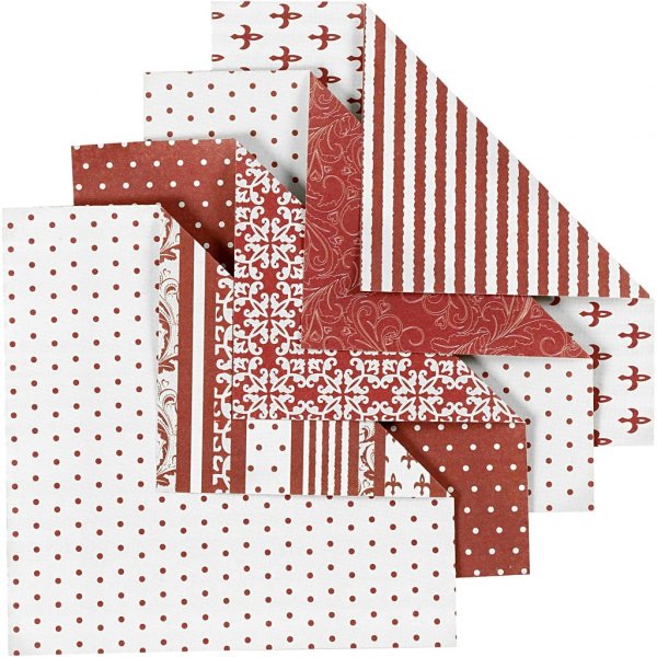 Origamipapper - röd/vit - 10 x 10 cm - 50 ark Origamipapper - röd/vit - 10 x 10 cm - 50 ark