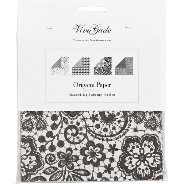 Origamipapper - svart/vit - 15 x 15 cm - 50 ark Origamipapper - svart/vit - 15 x 15 cm - 50 ark