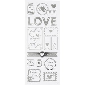 Klisterm�rker K�rlighed s�lv 10x24 cm 14 stk - Ark
