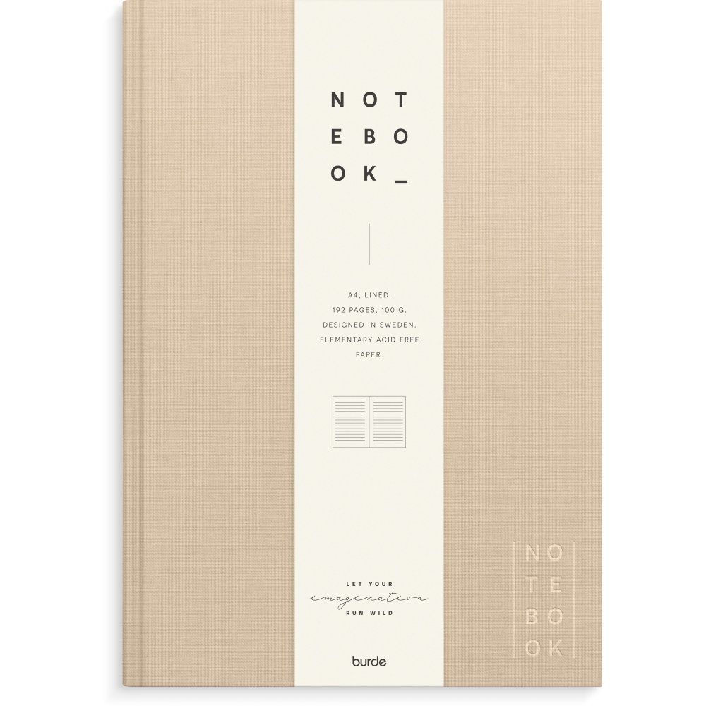 Notesbog - Tekstil - Beige - Foret A4 - Notesbøger, Kontorartikler