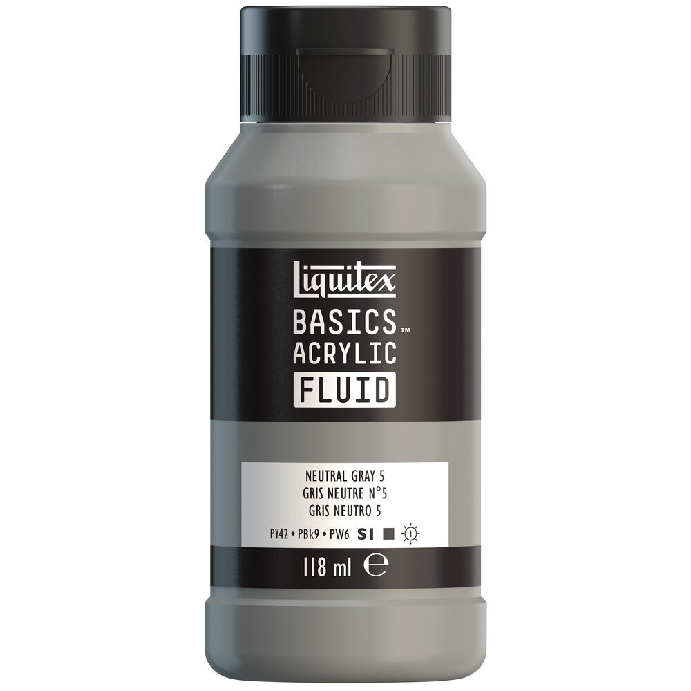 Akrylfärg - Liquitex Basics Fluid - 118ml - Neutral Grey 5 - Akrylfärger, Konstnärsfärger