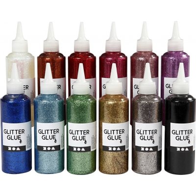 Glitterlim - blandede farger - 12 x 118 ml