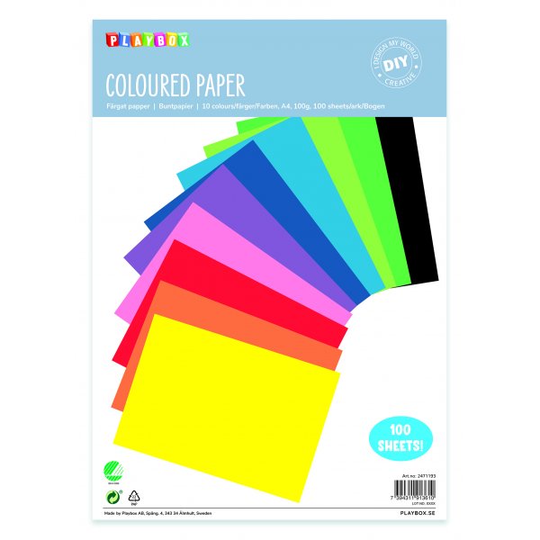 Färgade papper A4, 80 gr, 100 ark Färgade papper A4, 80 gr, 100 ark