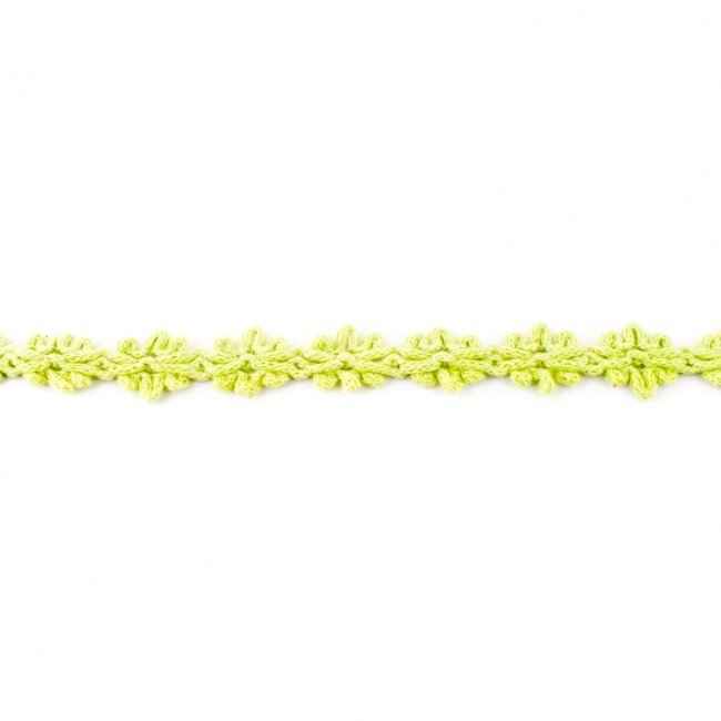 Bord - Heklet blomst - lime - Bårder, Bånd & pyntebånd, Tekstilbånd og snorer