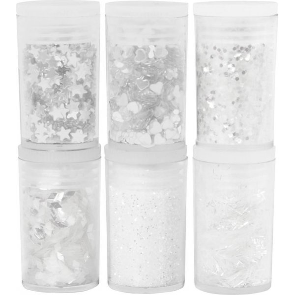 Glitter och paljetter - vit - 6 x 5 g