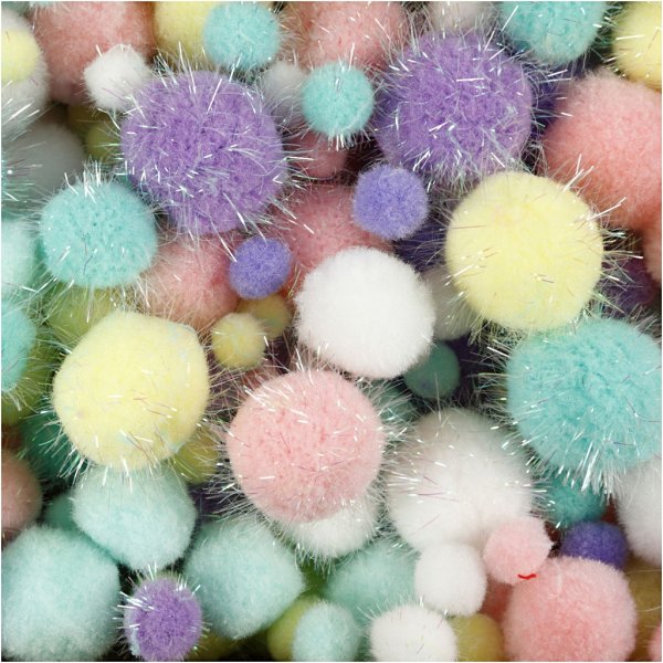 Pompoms - pastellfärger - glitter - 400 g Pompoms - pastellfärger - glitter - 400 g