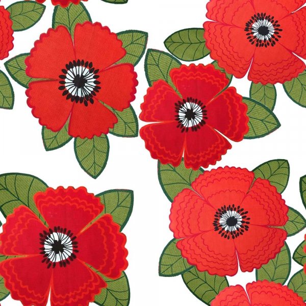 Mnstrad Trik 150 cm - Zinnia Rda Blommor Vit