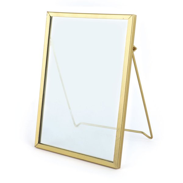 Rektangul�r glasram med metallkant och st�ll 13 x 18 cm