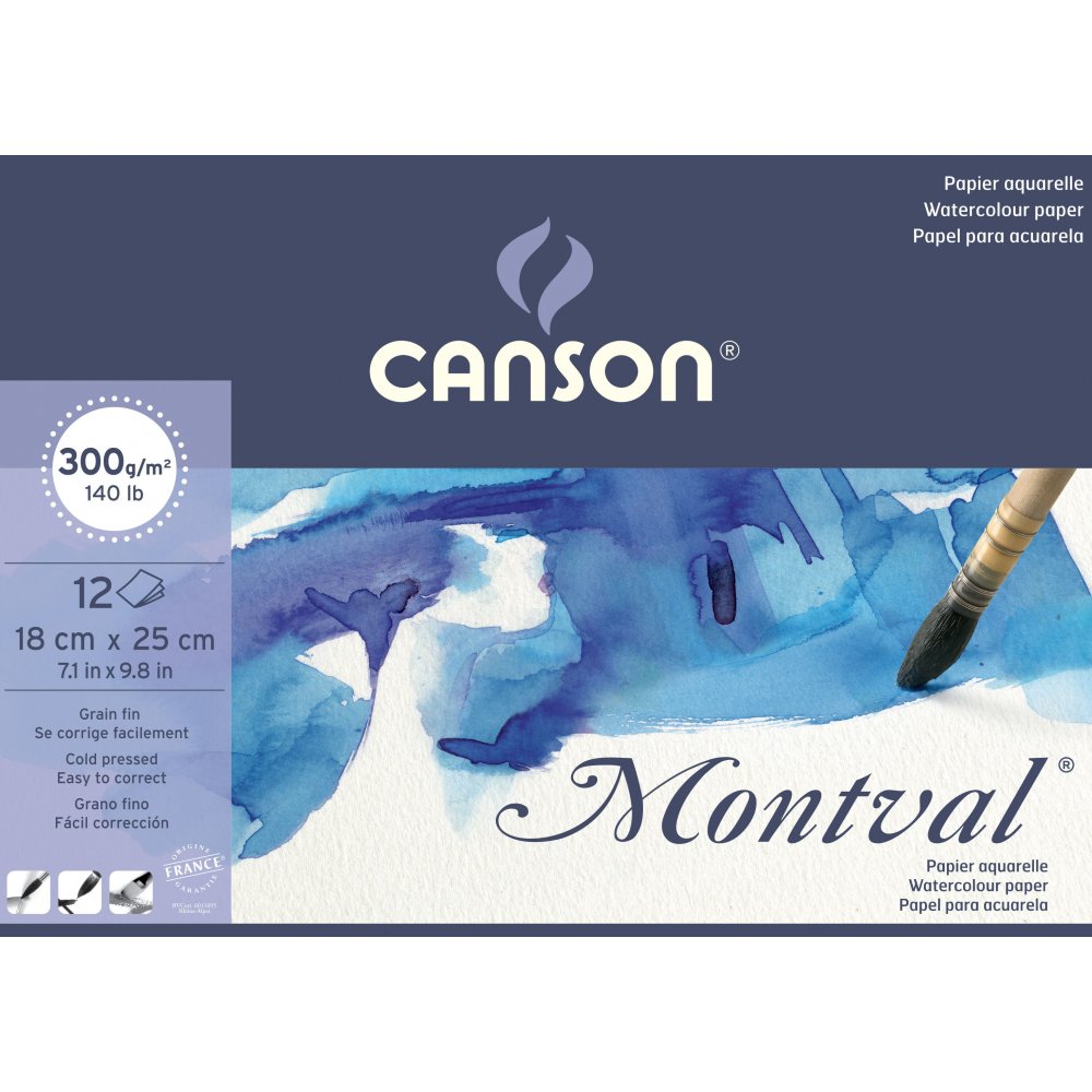 Canson Montval 300 g Fin - 18x25 cm - Akvarelpapir, Blok