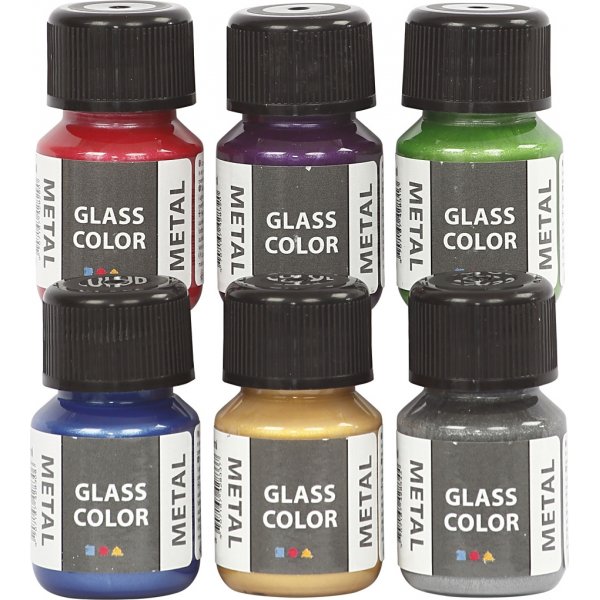 Glasfärg metall - mixade färger - 6 x 30 ml Glasfärg metall - mixade färger - 6 x 30 ml