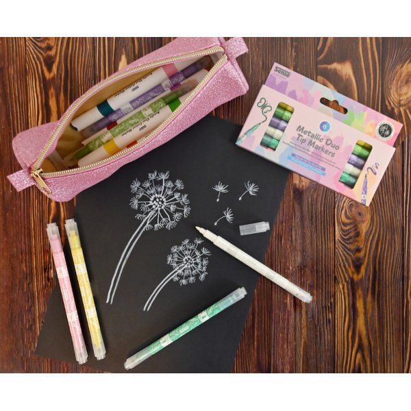 Metallic markers dubbla spetsar 6 f�rger - duo tip