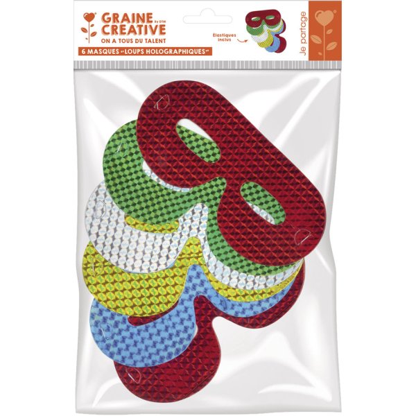 Set med 6 holografiska masker med vargmotiv Set med 6 holografiska masker med vargmotiv