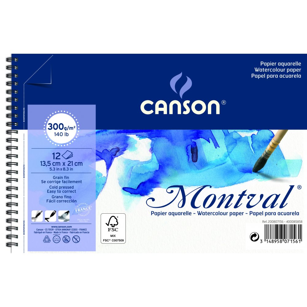 Canson Montval 300 g Fin Grøn - 13,5x21 cm - Akvarelpapir, Blok