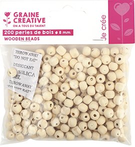 Påse med 200 träpärlor Ø 8 mm med 2 hål Påse med 200 träpärlor Ø 8 mm med 2 hål