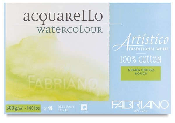 Fabriano Akvarelblok 300 g groft grøn - 230 x 305 mm - 20 ark - Akvarelpapir, Blok