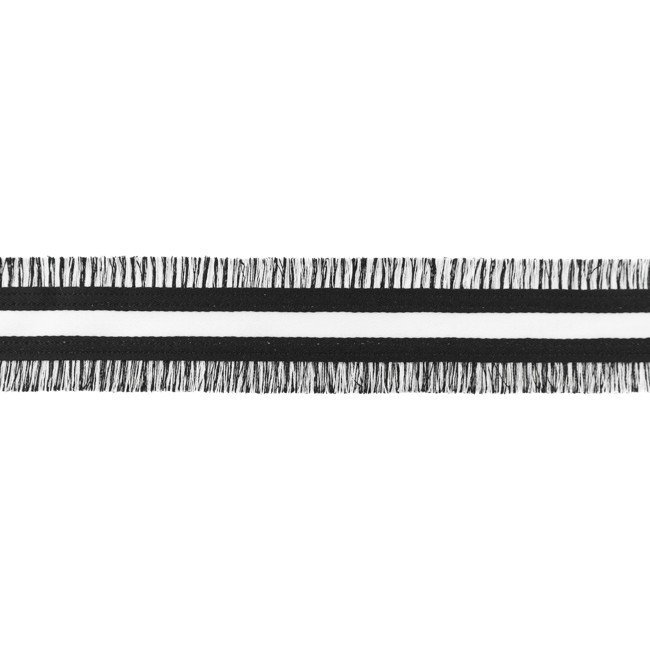 Bort/kantbånd med frynser - Stribet - Sort - Rand, Bånd & dekorationsbånd, Tekstilbånd & snor