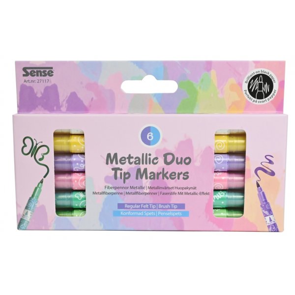Metallic markers dubbla spetsar 6 f�rger - duo tip