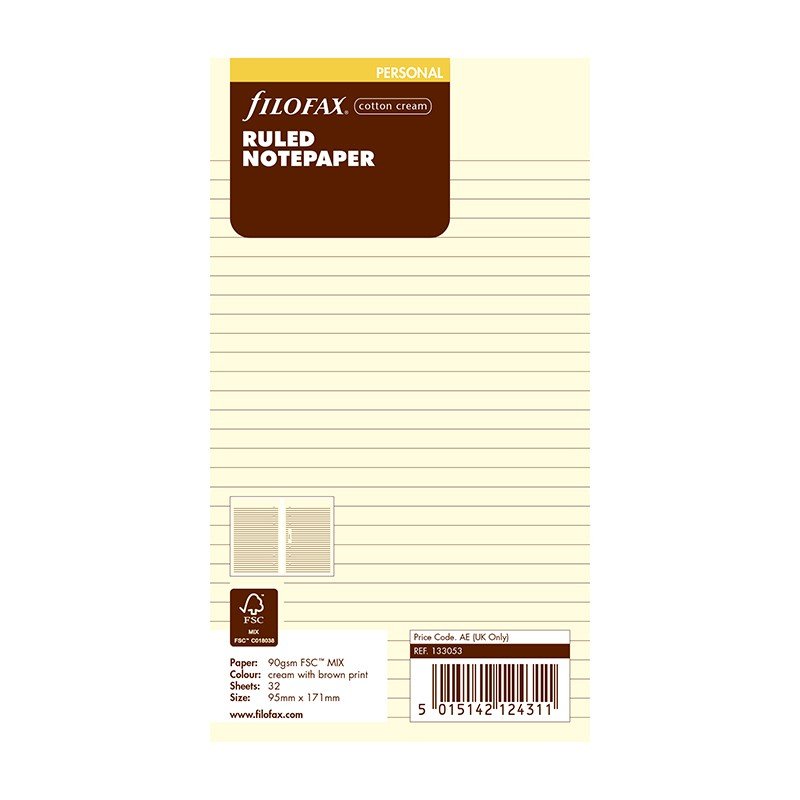 Notesbog til Filofax Personal - Linjeret - Beige - Tilbehør kalender, Filofax, Systemkalendere, Kalender, Kontorartikler