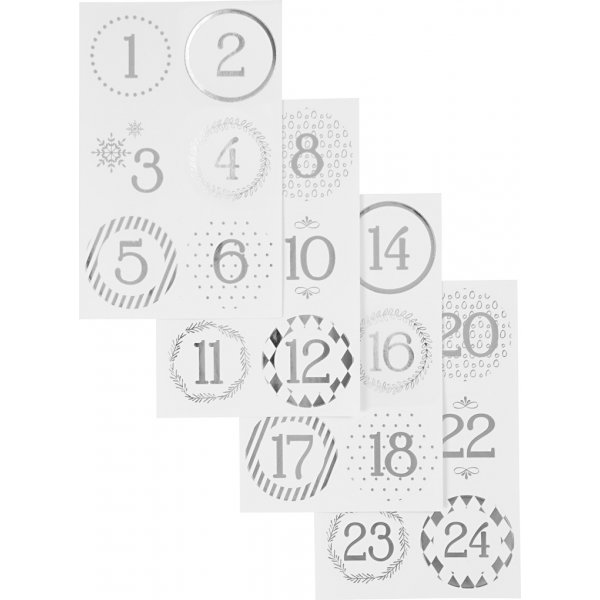 Kalendersiffror - silver - vit - 4 ark Kalendersiffror - silver - vit - 4 ark