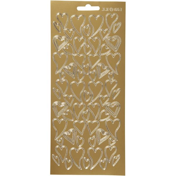 Klistermærker hjerter 10x23 cm guld - 1 ark Klistermærker hjerter 10x23 cm guld - 1 ark