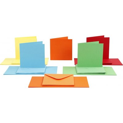 Kort og konvolutter - blandede farger 16 x 16 cm - 50 sett
