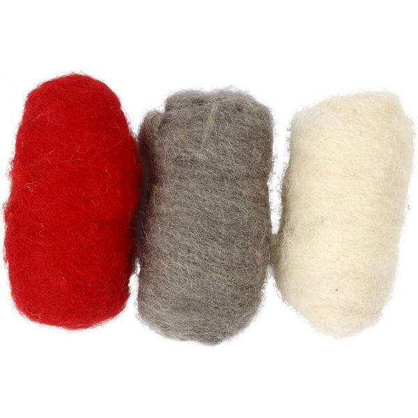 Kardad Ull - röd/vit harmoni - 3 x 10 g Kardad Ull - röd/vit harmoni - 3 x 10 g