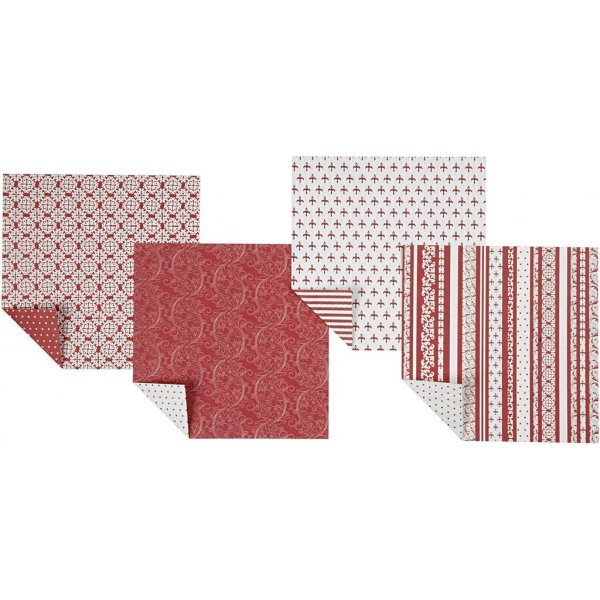 Origamipapper - röd/vit - 10 x 10 cm - 50 ark Origamipapper - röd/vit - 10 x 10 cm - 50 ark