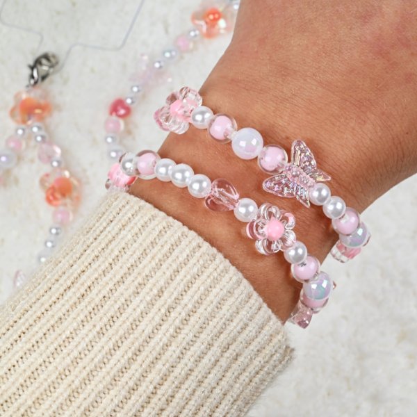 P�rlset mobil�smycke och armband rosa - g�r egna