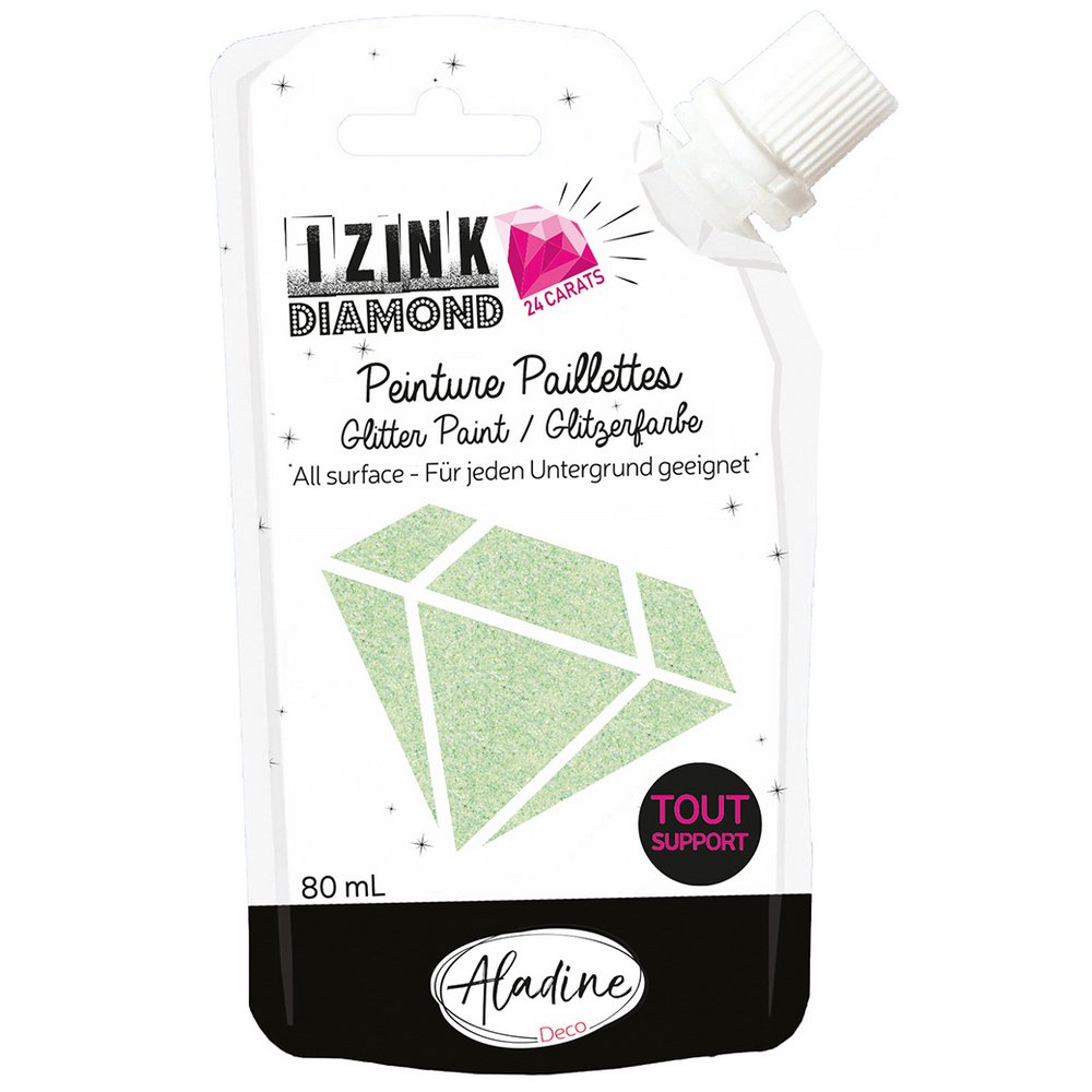 Izink Diamantfarve 24 karat 80 ml - Grøn Pastel - Universalfarve, Hobbyfarve